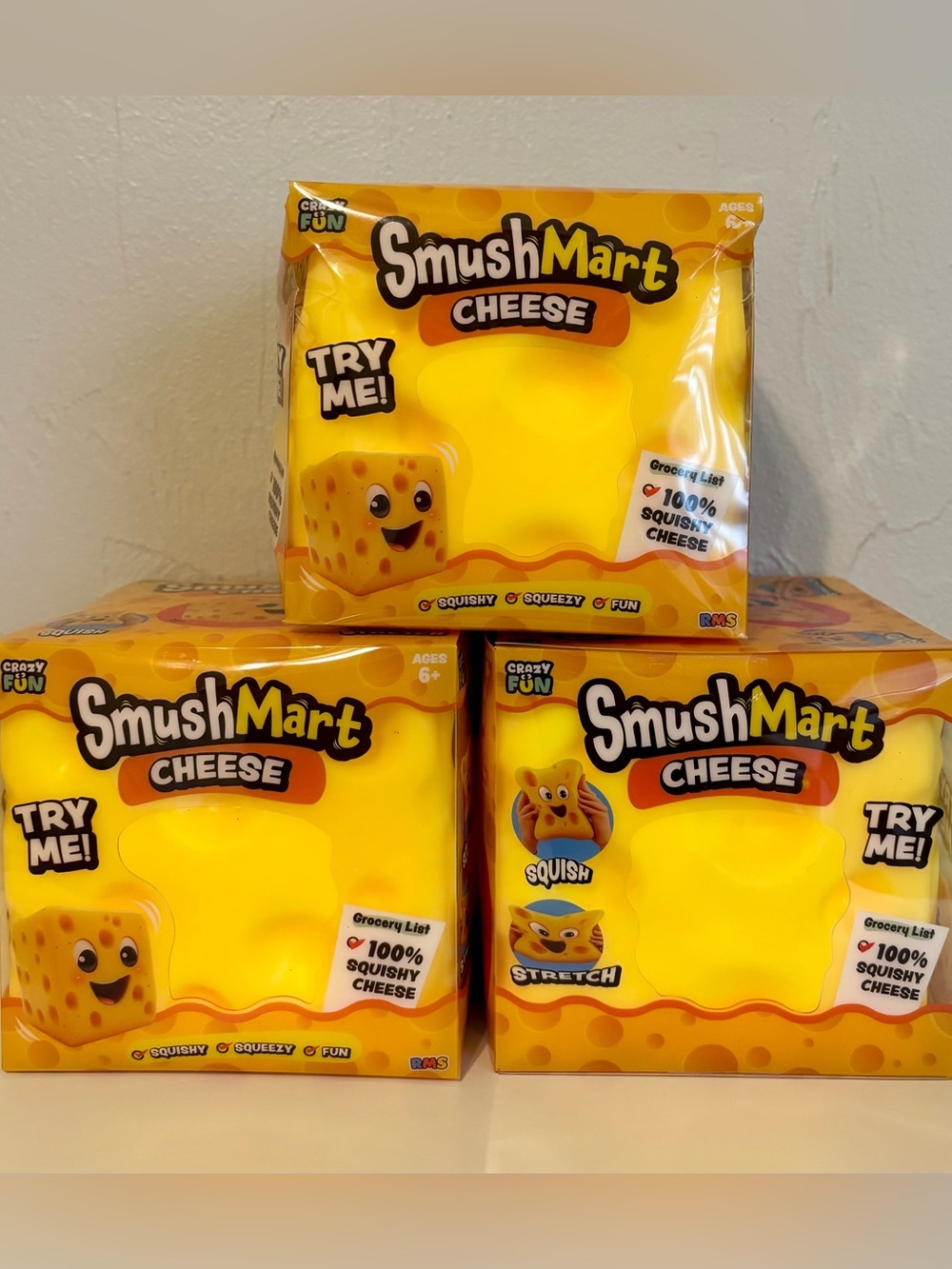 3x SmushMart Cheese Squishy Crazy Fun RMS